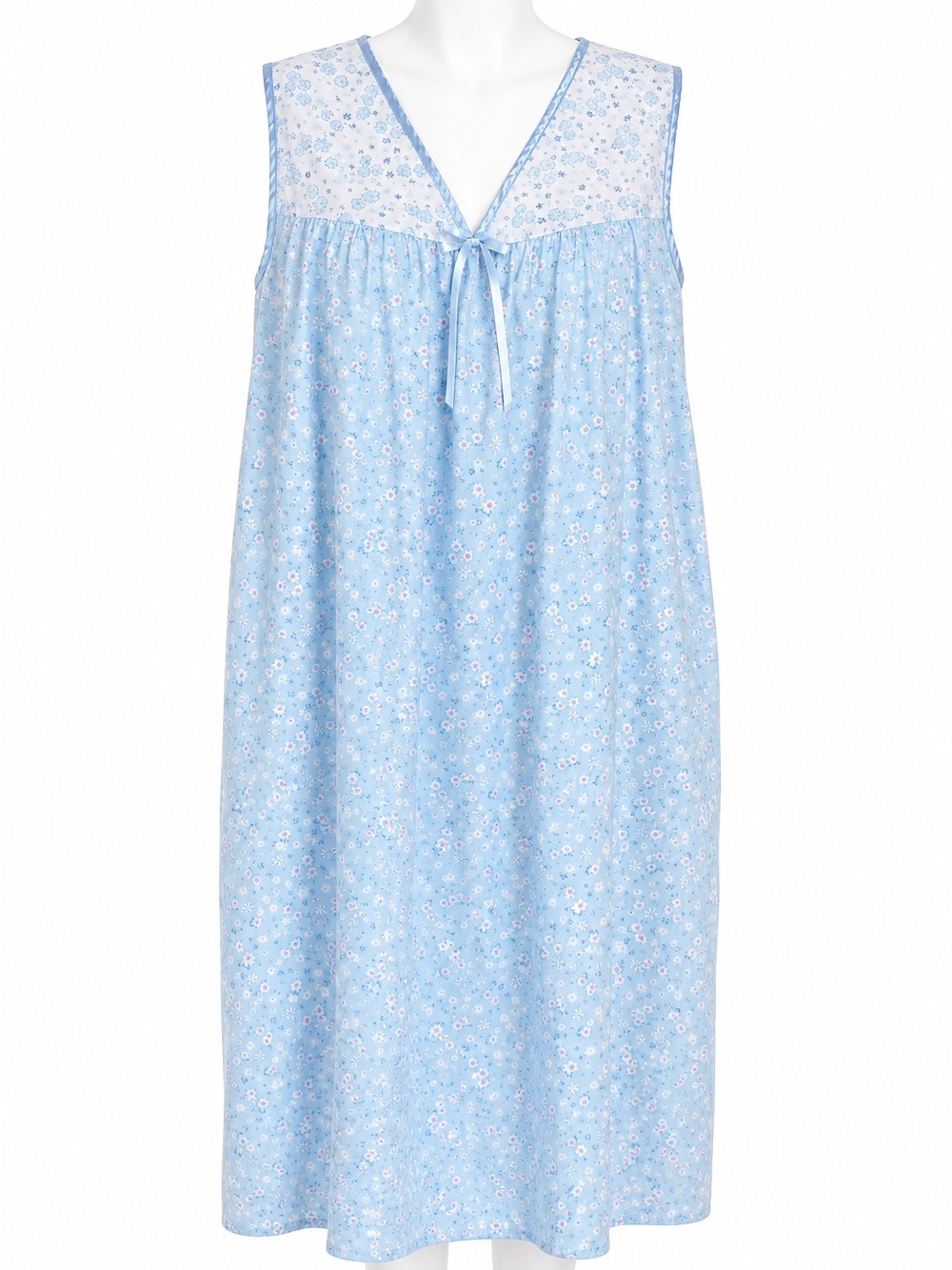 Carroll Reed Floral Nightgown 1XL Blue Sleeveless House Dress Plus Size